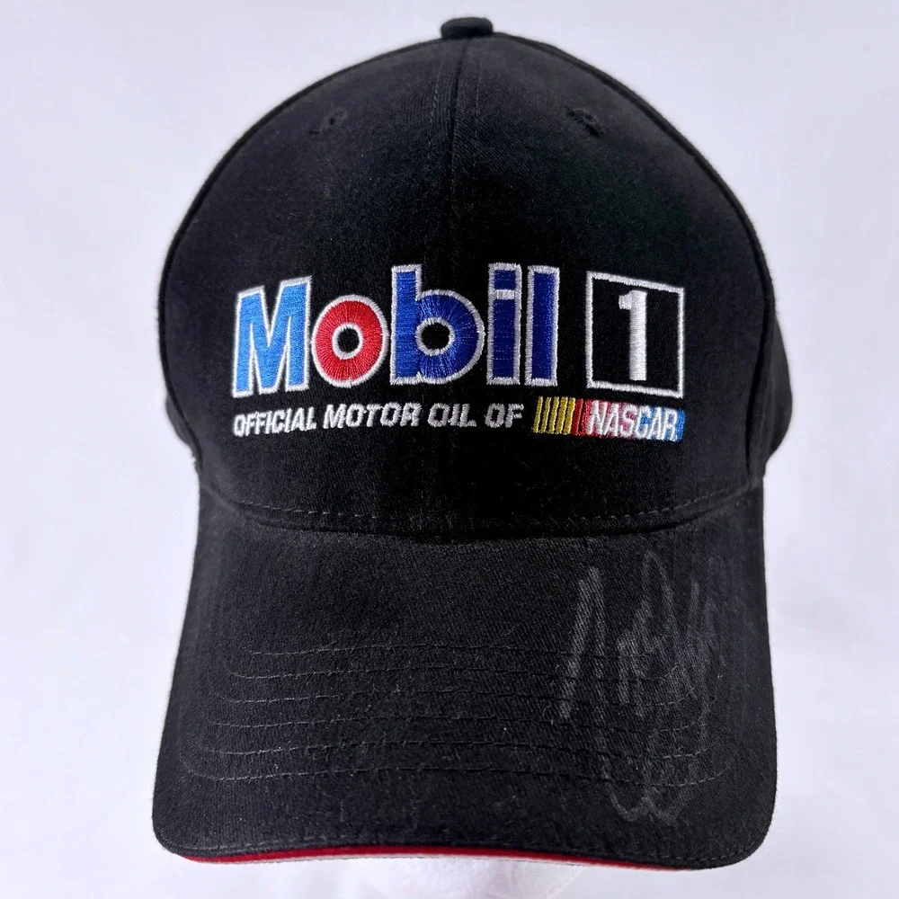 NASCAR Racing Mobil 1 Hat Signed (Unknown) Pegasus Black Baseball Cap